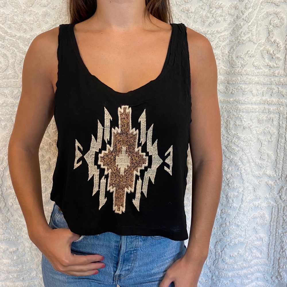 Brandy Melville Black Crop Top with Tribal Design